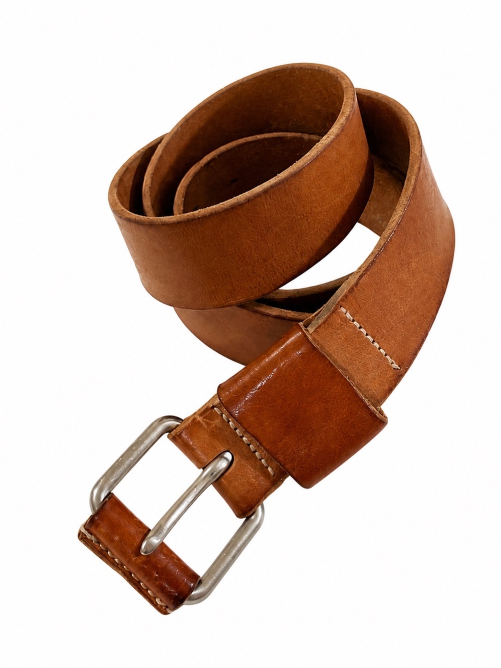 CLUB MONACO MEN GENUINE 1 1/2 INCHES TAN LEATHER BELT WITH SILVER BUCKLE  34